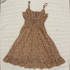 SHEIN Tan Floral Smocked Dress